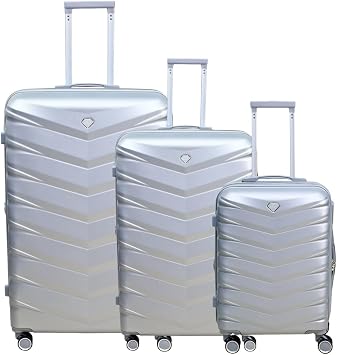 Suitcase Set, 3-Piece Hard Shell ABS Expandable Travel Luggage with 8 Spinner Wheels, Lightweight Durable High Capacity Cabin Suitcase with Lock, 20 28 32, Denver - Silver