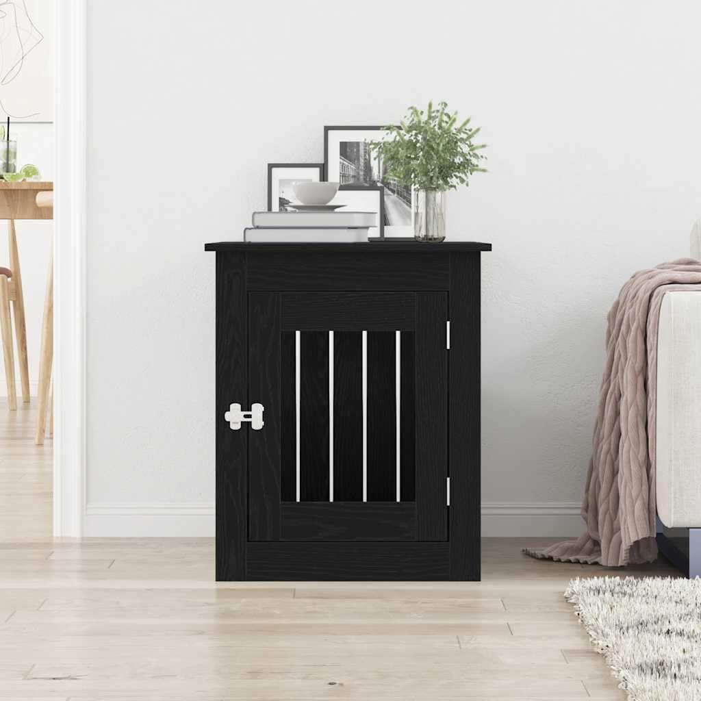 Caja para perros, muebles de roble negro, 55 x 75 x 65 cm, material de madera con marco de acero, puerta con cerradura y ventilación, interior y exterior, caseta para perros para refugio y