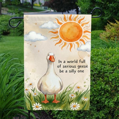 MAIANEY (12x18") In a World Full of Serious Geese Garden Flag – Funny Goose Quote Outdoor Yard Flag With Watercolor Farm Animal Design, Whimsical Farmhouse Decor, Double Sided : Patio, Lawn & Garden