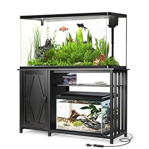 Vowner 55-75 Gallon Fish Tank Stand, Aquarium Stand with Power Outlets, Cabinet for Fish Tank Accessories Storage, Heavy Duty Metal Frame, Suitable for Fish Tank, Turtle Tank, 1200LBS Capacity, Black