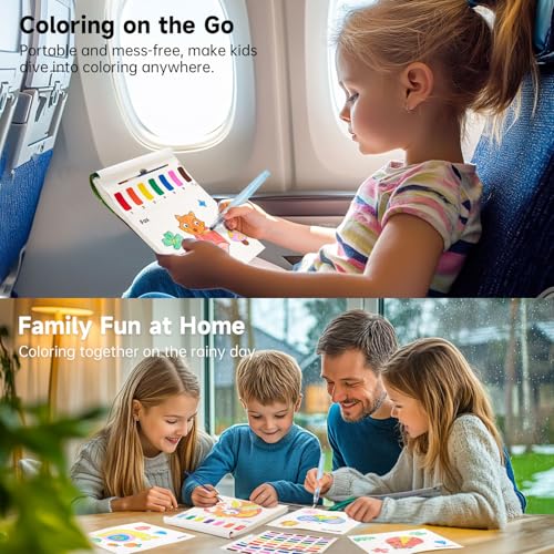 Image of Shuttle Art Paint with Water Coloring Book for Kids, 25 Animals Themed Pages with 2 Brushes, Mess-Free Watercolor Paint Set, Travel-Friendly Art Craft Gift for Toddlers, Birthday Christmas Gift