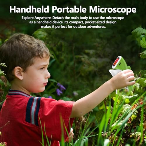 Mini-Handmikroskop für Kinder mit Ständer, 5,1 cm (2 Zoll), 4K-Bildschirm, 1000-fache digitale Tasche, tragbares Miniskop-Wissenschaftsset für Jungen und Mädchen, 4–12 mit Slides-Set, EVA-Hülle, 32 G