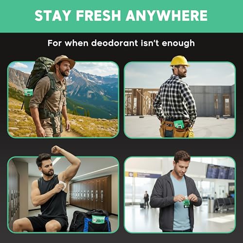 Image of XL Deodorant Wipes for Men - 120 Ct. + 8 Travel Body Wipes Individually Wrapped - 8 inchx8 inch Odor Eliminator Towelettes for Underarm, Body, Feet - pH Balanced Armpit Smell Remover for Gym & Post Workouts
