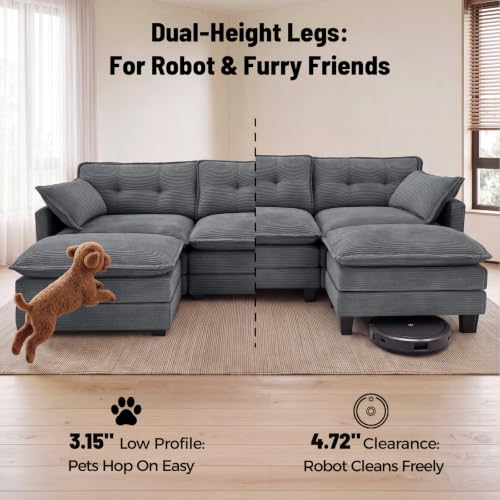 Image of Amsleekey 111.5 inch U Shaped Modular Sectional Sofa, Gray Corduroy