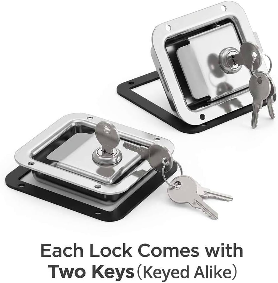 QWORK Travel Trailer Lock, 2 Pack, Stainless Steel Flush Mount Handle Latch Door Lock for Trucks, Tool Boxes, 2 Lock with 4 Keys (Keyed Alike)
