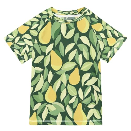 Boys Short Sleeve T-Shirts Pear Fruit Yellow Rashguard Kids Swim Shirts Sun UPF 50+
