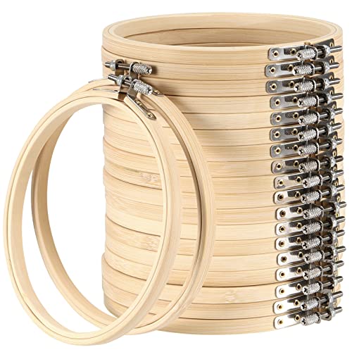 SEUNMUK 20 Pack 6 Inch Embroidery Hoop, Round Wood Bamboo Hoop Cross Stitch Hoop Ring DIY Supplies for Arts Crafts