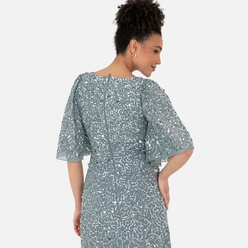 Robe maxi de mariée et cocktail coupe trapèze à manches courtes amples - 5