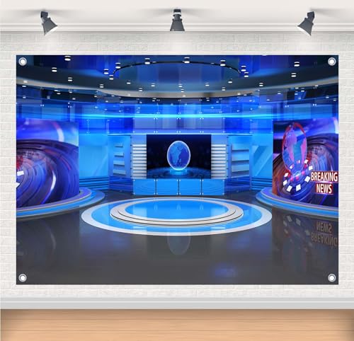 Gorpic 5x4ft Fabric News Studio Backdrops Banner Live Broadcasting Photography Backgrounds News Video Conferencing Backdrops for News Reporting Decorations Banners Photo Studio Props