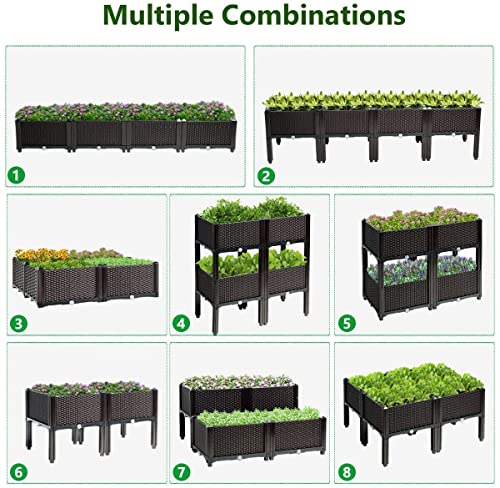Renatone Set Of 4 Raised Garden Beds Outdoor, Planter Box With Self-Watering Design, Drain Holes, Plastic Raised Garden Bed With Legs For Patio Yard Gardening, Grow Vegetables, Flowers, Herbs(Brown) #TOP2