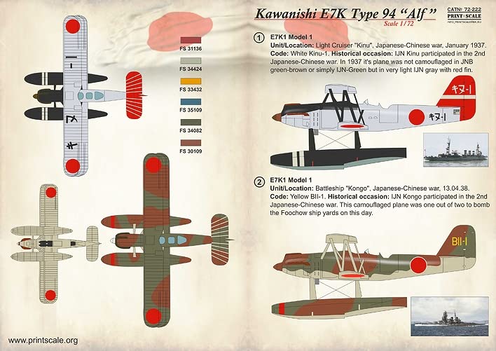 Hydravion Kawanishi E7K Type 94 maquette d'impression 72-222 échelle 1/72 pour modélistes