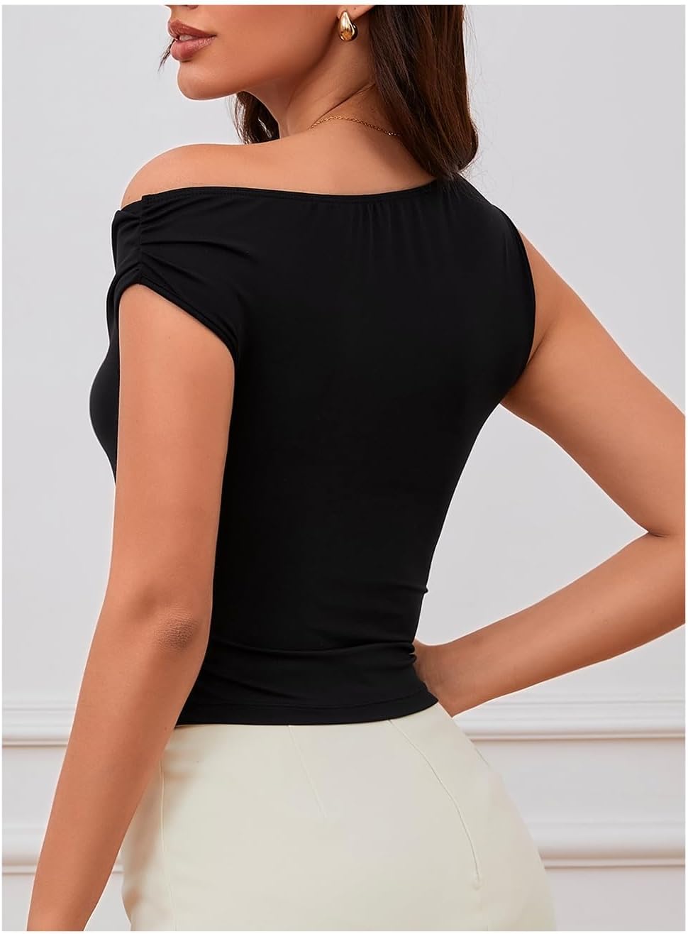 Milumia Women's Off One Shoulder Tank Top Asymmetrical Button Hem Going Out Tee Shirts - Image 2