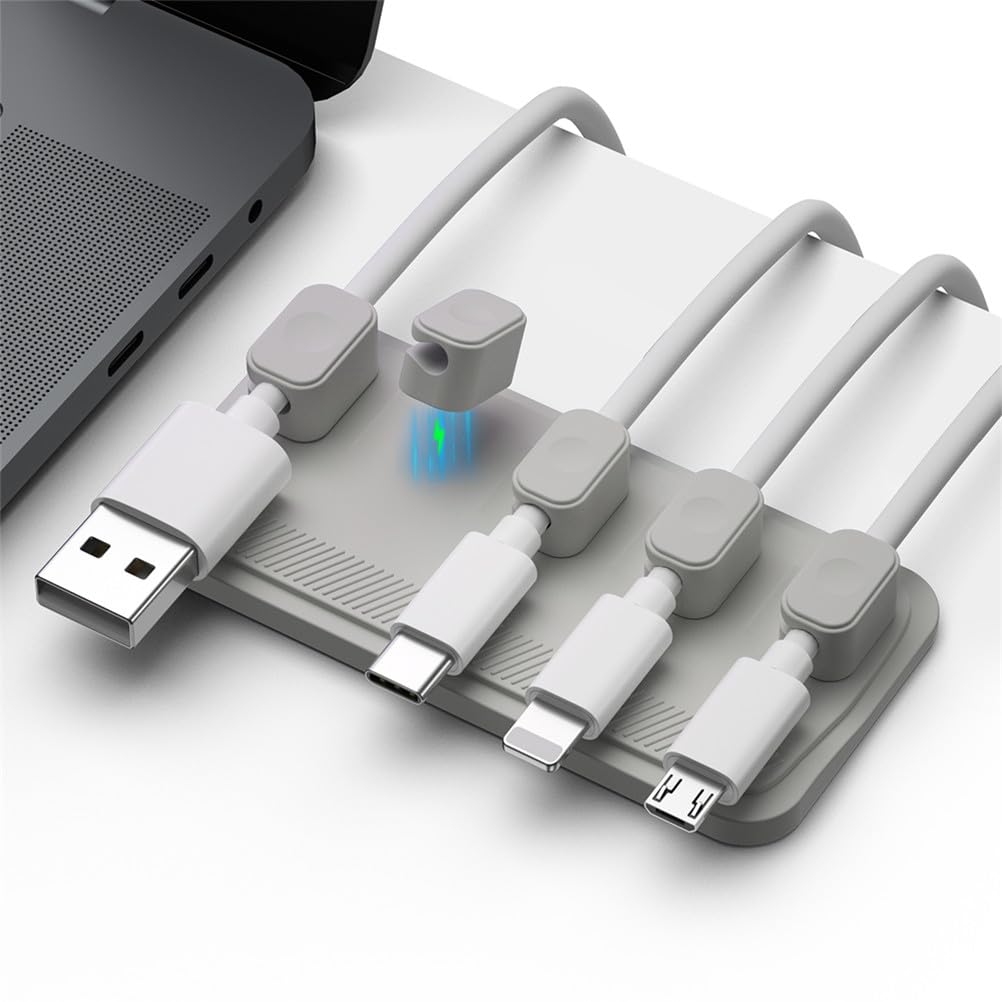 Wanym Supporto per Cavi da Scrivania, Con 5 Fessure, Durevole Organizer a Clip per Cavo, Multifunzione Silicone Autoadesiva per Desktop Cavo, per Cavo di Alimentazione, Cavo TV, Cavo Mouse,Grigio