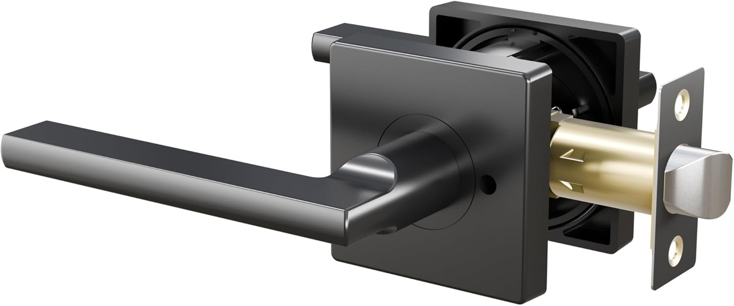 1 Pack Matte Black Door Handle Interior, Invisible Screws, Privacy Door Lever Handle, Streamlined Interior Doors Handle Black, Black Interior Door Handle Lever for Bathroom, Bedroom