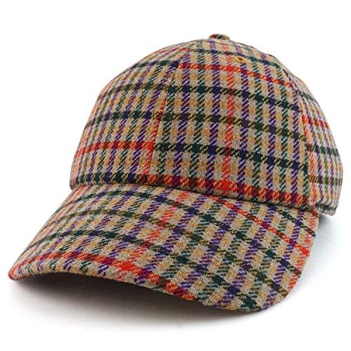 Trendy Apparel Plaid Wool Baseball Cap Beige