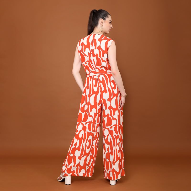 Image of TAMISKA BY NARENDRA KUMAR Jumpsuit for Women, Stylish Designer Jumpsuit for Ladies, Bold and Trendy Swirl Print,Edgy Zipper Detailing,Summery Sleevess Fit