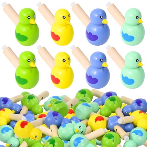 WEFHEF 24PCS Silbatos de Madera para Niños , Silbato Niños con Forma de Pájaro, Silbatos Coloridos de Fiesta de 4 Colores, Silbato de Madera de Pájaros Lindo para Fiesta de Cumpleaños, Regalos