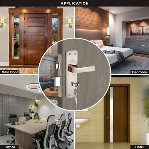 Image of Alwin's Diamond Ky SSRG, 8 Inch Mortise Lockset, 6 Lever 2 Turn Lock, 3 Keys,Ideal for Main Door, Bedroom, Living Room, Bathroom and Kitchen Doors Both for Right and Left Hand Doors. (Plus, SS)