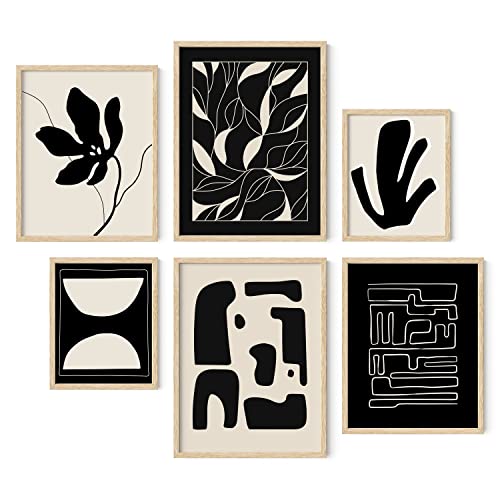 HAUS AND HUES Abstract Wall Art Decor - Modern Gallery, Abstract Minimalist Mid Century Wall Decor, Neutral Art (with Beige Frame)