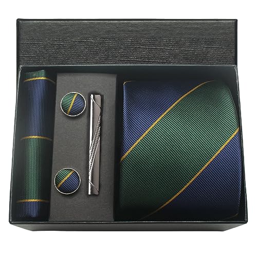 Image of Striped Plaid Polka Dot Mens Tie Formal Necktie Pocket Squares Ties Clips Cufflinks Classic for Men Set