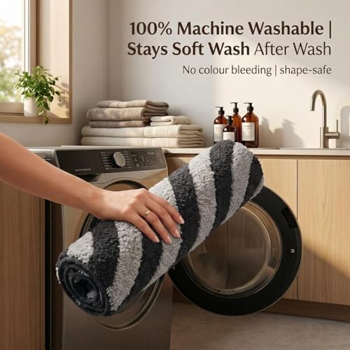 Image of Super Soft Microfiber 2800 GSM Bathroom Mat - Anti Skid, Quick Dry, Water Absorbent, Machine Washable - Floor Mat for Bedroom, Living Room, Doormat for Home (38 x 58 cm), Grey