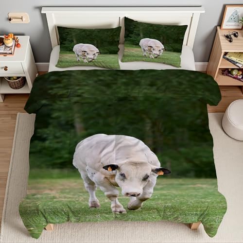 Piumino Matrimoniale Mucca Trapunte Prateria Piumone Imbottito Resistente Lavabile, Super Morbida Trapunta, piumini 240x260 cm in Microfibra Reversibile e 2 Federa 50x80 cmT1278