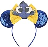 CLGIFT Minnie Ears, Rose gold, Iridescent, Silver gold blue (Dory), 5 inches, Handmade flexible headband