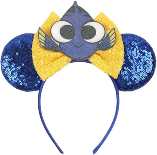 CLGIFT Minnie Ears, Rose gold, Iridescent, Silver gold blue (Dory), 5 inches, Handmade flexible headband