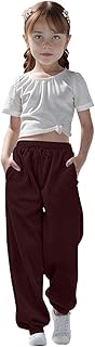Pantalones de chándal medianos y grandes para niñas, informales, de color sólido, con cordón, talla, marrón, 11-12 años