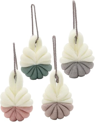 4 piezas de malla de doble color, esponja de baño suave para exfoliación suave, color aleatorio, material duradero para limpieza diaria del cuerpo y