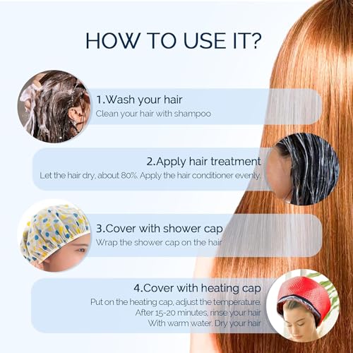 Electric Hair Steamer Cap with 2 Mode Temperature Control, Removable Washable Thermal Hair Cap for Hair Spa at Home (Red)