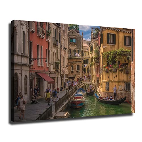 Print Wall Art Venice, Italy Canal In The City Poster Wall Art Printing Picture Canvas Living Room Decor Painting Framed And Unframed (24X36Inch-Framed) #TOP7