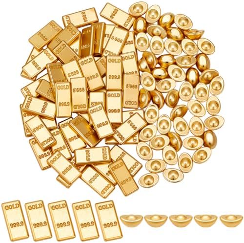 1 Box 100Pcs Mini Chinese Yuan Bao Tiny Gold Bars Alloy Ingots Au...