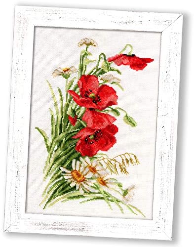 Povitrulya Counted Cross Stitch Kit 'Bouquet with Poppies' - Poppies and Daisies Wildflowers Hand Embroidery Set …
