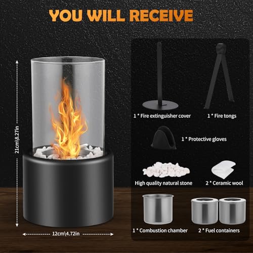 Gerbala Bioethanol Tischkamin, Tischfeuer für Indoor & Outdoor mit 2 Brennkammern, Kamin mit Deko Steinenmit, Balkon Wohnung Deko, Erstellen Romantische Ambiente