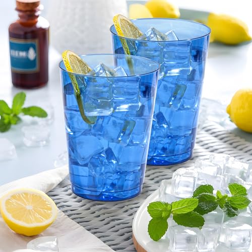 Image of DaYammi 100 Pack Clear Blue Plastic Cups 10 Oz - Heavy Duty Blue Disposable Cups,blue Party cups Disposable Tumblers for Wedding,Birthday,Cocktails & Celebrations Reusable Drinking Glasses