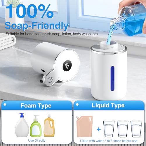 Image of Fachixy Automatic Foaming Soap Dispenser Touchless, 6 Adjustable Level | 12.8oz /380mL, Up to 90 Days Battery Life, 6 Adjustable Level, Rechargeable, Wall Mountable IPX5 for Kitchen & Bathroom, White