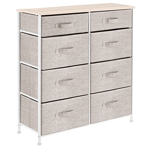 Image of mDesign Tall Steel Frame/Wood Top Storage Dresser Furniture Unit with 8 Slim Removable Fabric Drawers, Large Bureau Organizer for Bedroom, Living Room, Closet - Lido Collection, Linen/Tan, Pack of 1