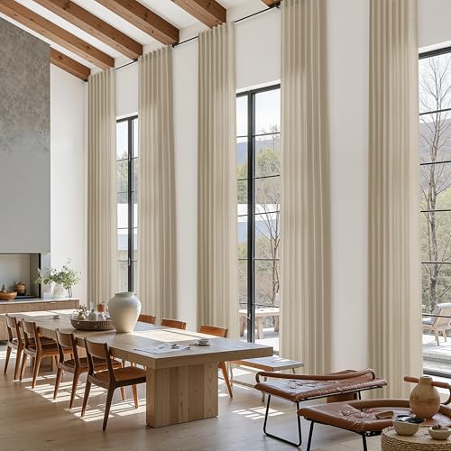 Image of Nanspring Extra Long Linen Curtains 144 IN for Living Room Eggshell Beige