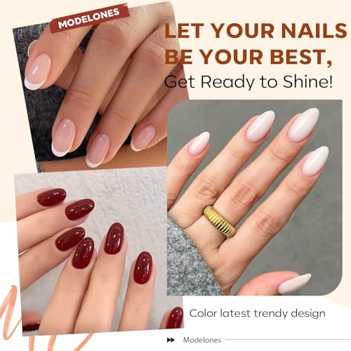 Image of modelones Gel Nail Polish Set -6 Colors Nude Pink White Gel Polish Kit Skin Tones Brown Milky White French Jelly Nail Gel Polish Nail Art Salon DIY Gift with Pearl Stickers & Nail Dotting-Liner Brush