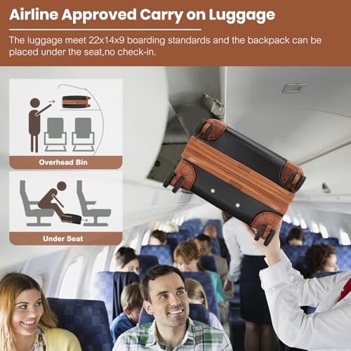 Image of Kono Luggage Sets 3 Piece, 20 Inch Expandable Carry On Luggage for Travel | Airline approved luggage with spinner wheels, TSA lock, lightweight hardshell suitcase set (Black & Brown,3 Piece Set)