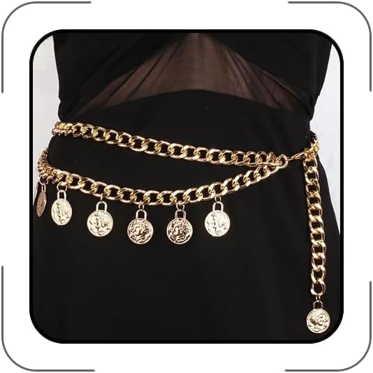 Pirate Waist Chain Gold Coin Chain Belt for Women Adjustable Goth Belt Chains Beach Belly Body Chains for Dresses Jeans Y2k Jewelry Pirate Accessories