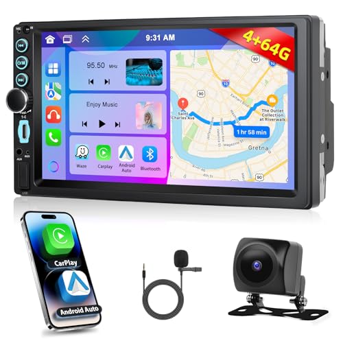 [4+64G] Motorsi 2 DIN Autoradio con Kabelloses Carplay, 7' IPS Bildschirm Android Auto Pantalla táctil con Android Auto/GPS/Bluetooth/SWC/FM/RDS/EQ/WiFi/USB Radio Receptor+Cámara Trasera