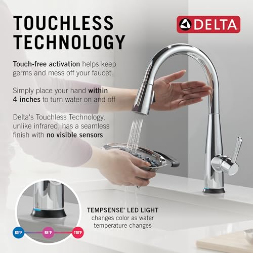 Image of Delta Essa Touchless Kitchen Faucet with Touch Technology, Chrome Kitchen Sink Faucet with Pull Down Sprayer, Single Hole, Chrome 9113TL-DST