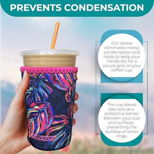Image of Iced Coffee Sleeve, Insulated Neoprene Cup Sleeve, Fits a 32 Oz. Coffee Cup, Washable and Reusable, Iced Coffee Accessories, Large Seawater