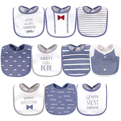 Image of Hudson Baby Unisex Baby Cotton Bibs, Little Mister Handsome, One Size