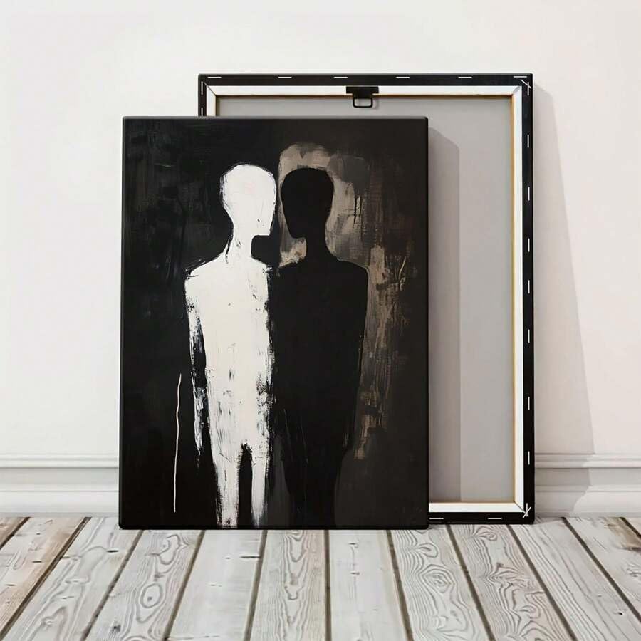 Peinture sur toile silhouettes contrastée noir et blanc de qualité