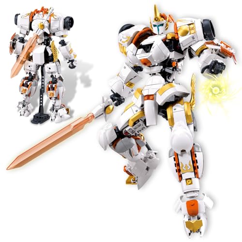 Image of HIGH GODO Warrior Mech Robot Building Set, Long Swords Shields Samurai Mech Model Kit, Creative City Justice Hero Ninja Gifts for Adults Teens 14+ (695PCS)