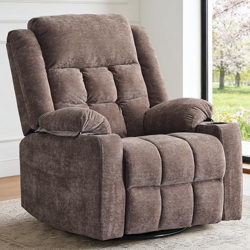 Image of Power Swivel Rocker Recliner Chair with Massage and Heat for Adults,Electric Glider Reclining Single Sofa Chair for Living Room,USB & Type-C Charging Ports, Infinite Position,Coffee Brown