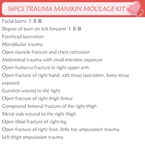 Image of 16PCS Trauma Manikin Moulage Kit Trauma Evaluation Set Burn /Wound Module for First Aid Trauma Care Training for Full Body CPR Manikin